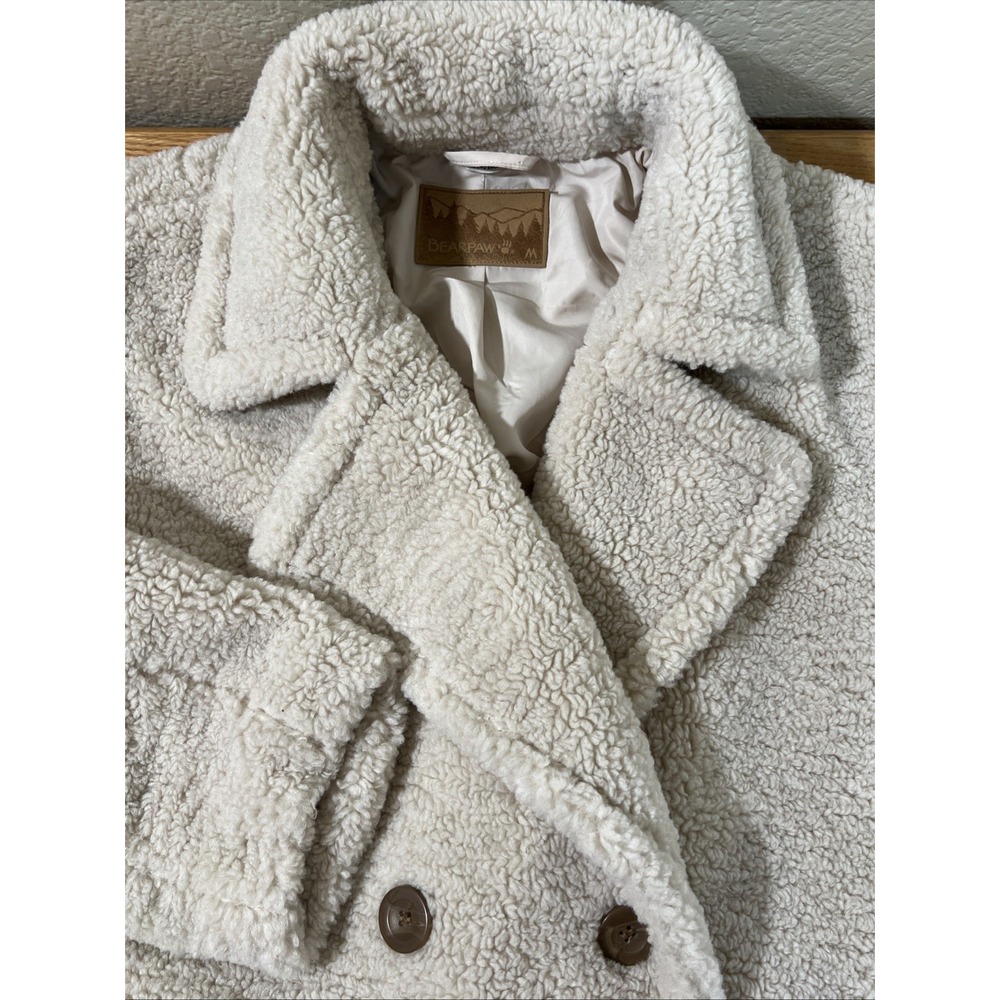 Bearpaw Sherpa Teddy Coat M Cream Double Breasted Long Plush Winter